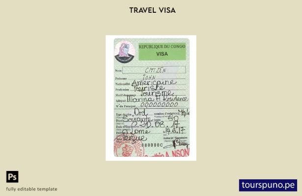 Plantilla de visa de viaje para el Congo lista para imprimir